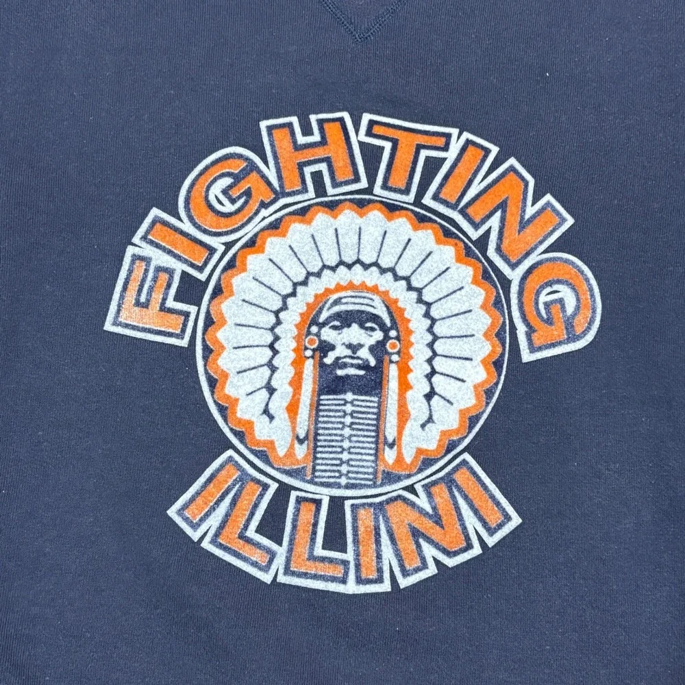 Vintage Russell Athletic Illinois Fighting Illini Sweatshirt Navy Blue Small USA